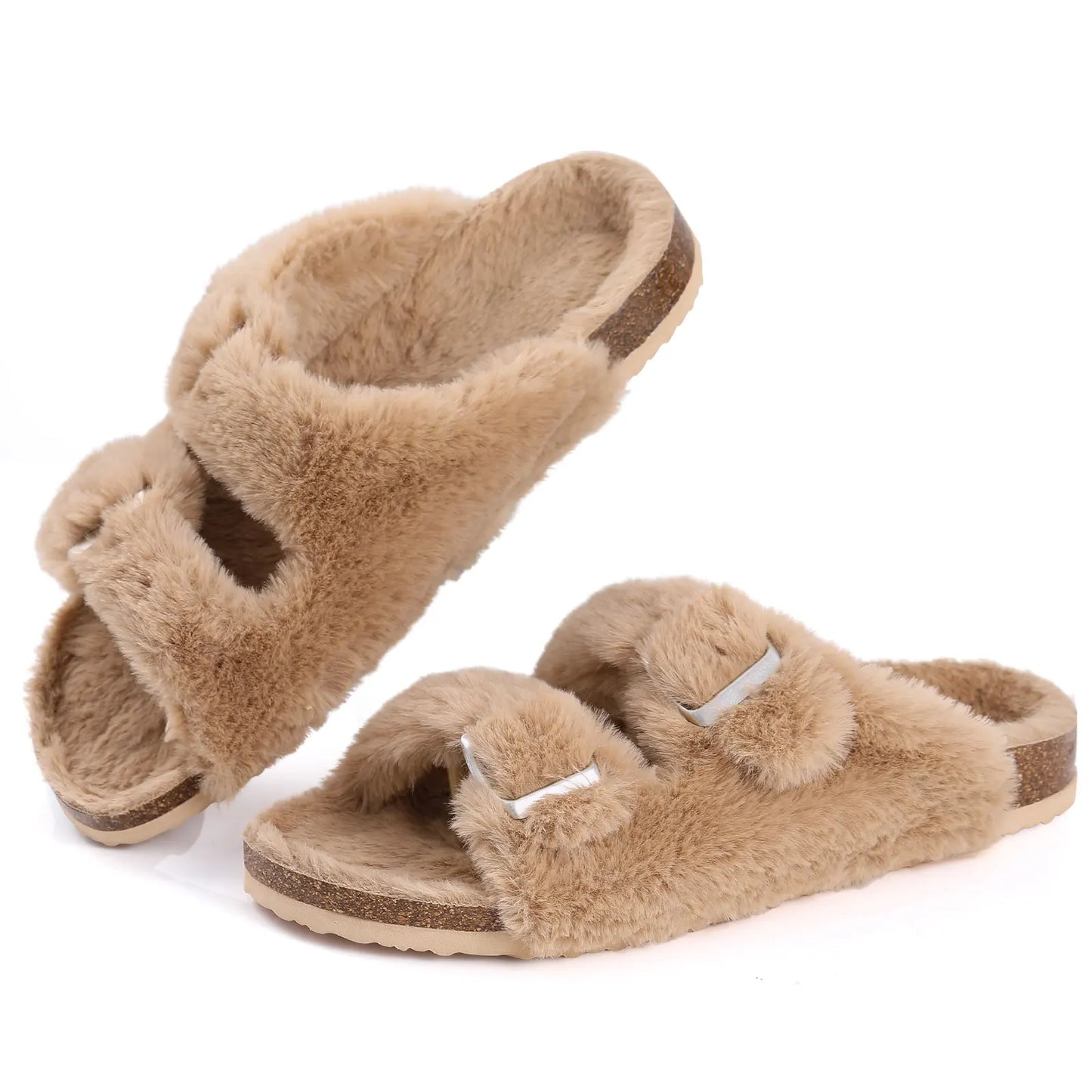 Eveloria Damen Plüsch-Fellpantoffeln Chic