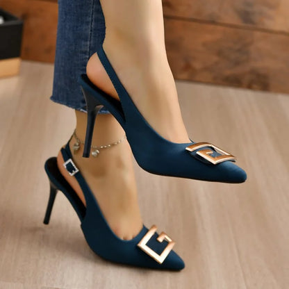 Damen High Heels Sandalen Pumps Mittel Absatz Schwarz - Eveloria