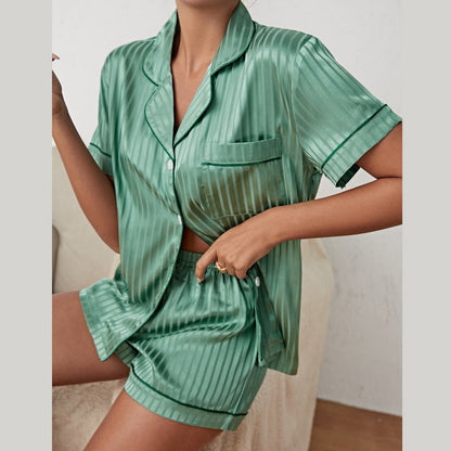 Eveloria Damen Satin Pyjamas Set Hausanzug