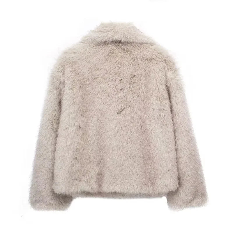 Damen Kunstfelljacke Uni Kuschelig Warm