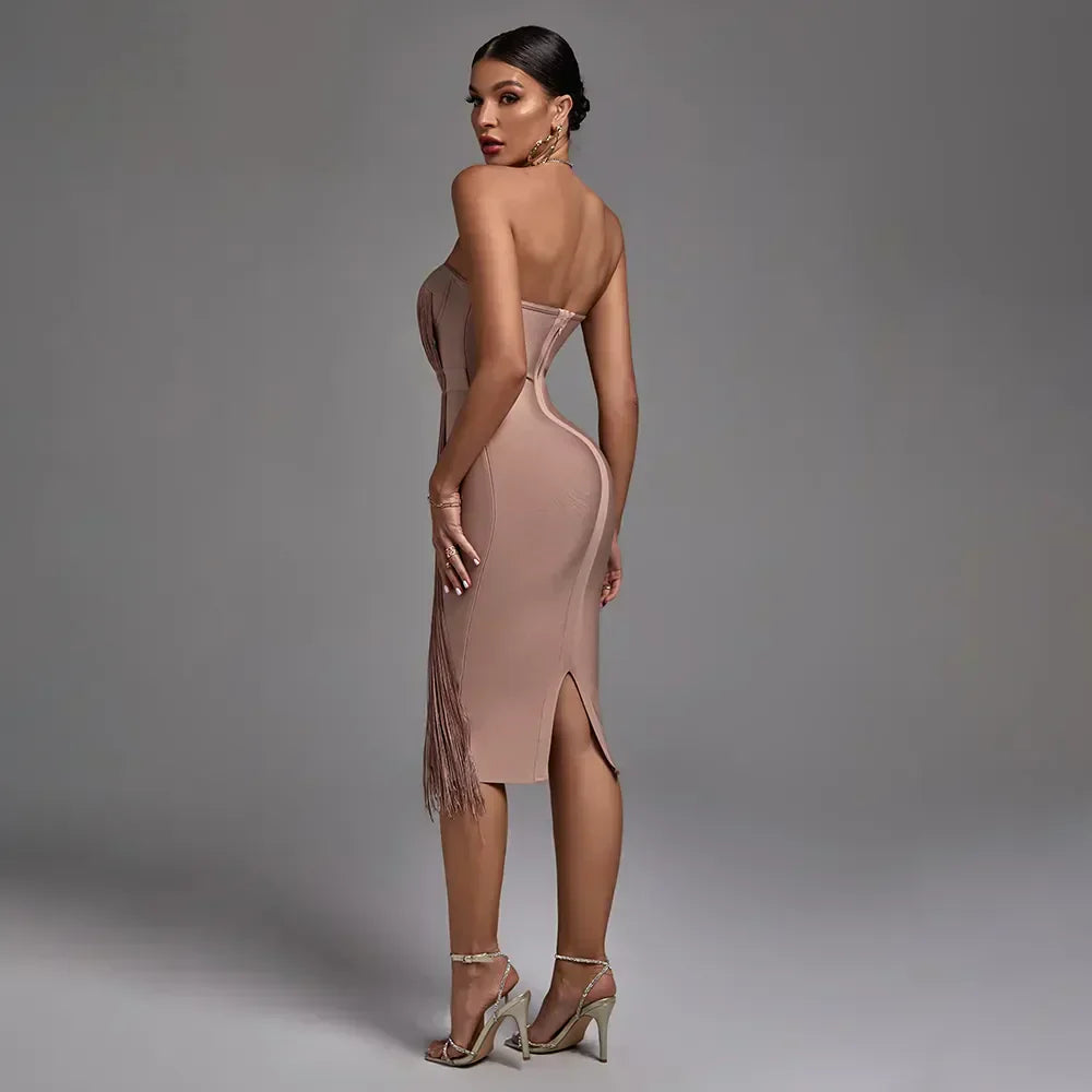 Eveloria Damen Trägerloses Kleid Fransen