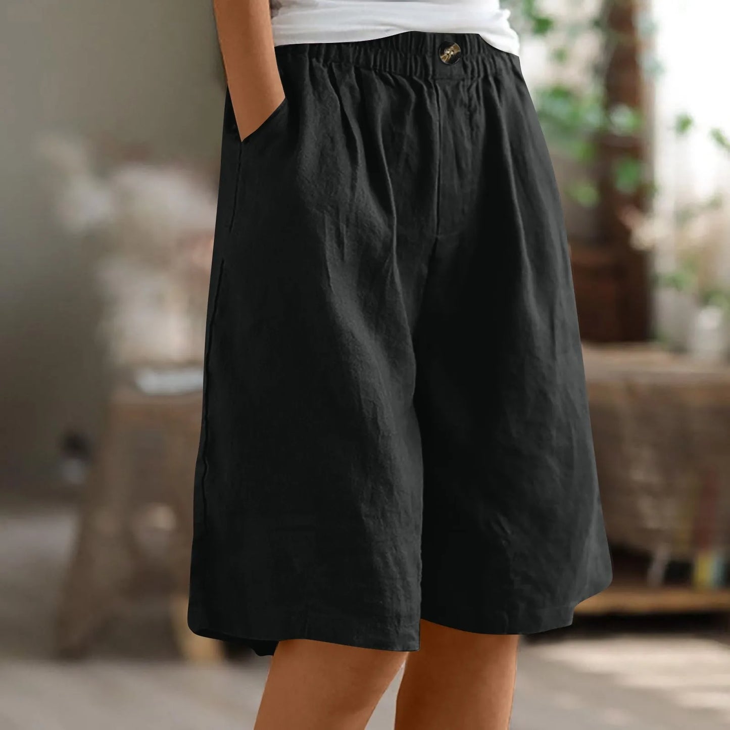 Eveloria Damen Hose Baumwoll Leinen Beige