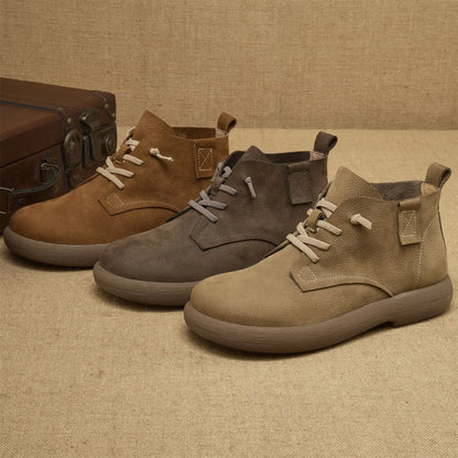 Herren Ankle Boots Weiches Leder Braun Schnürung