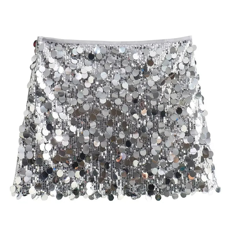 Damen Glitzernder Minirock Hochtailliert