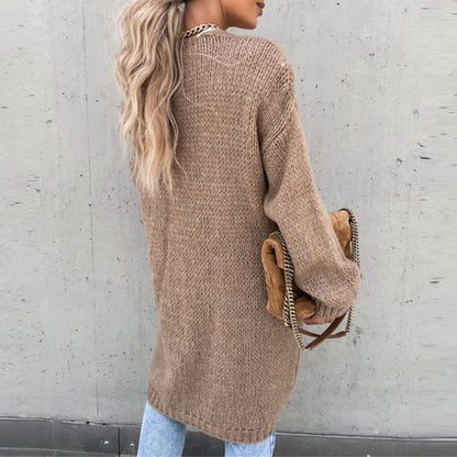 Eveloria Damen Langjacke Gestrickt Beige - Eveloria