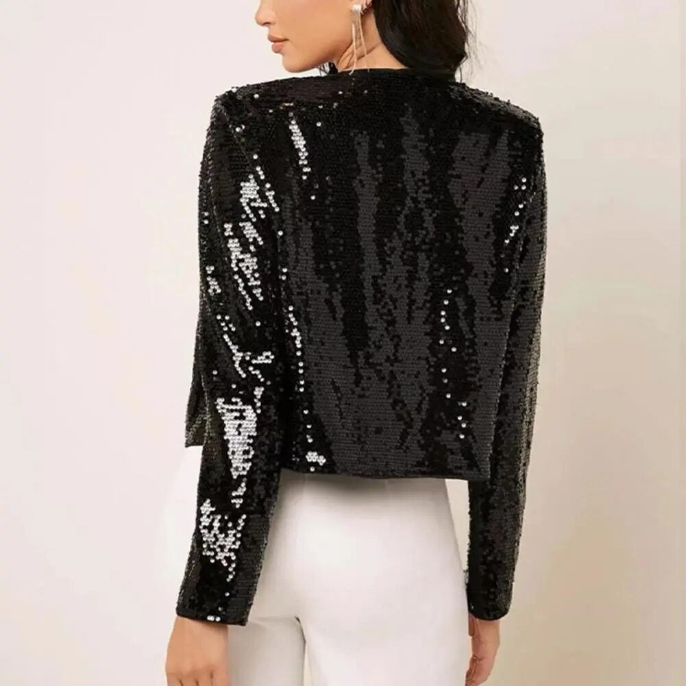 Eveloria Damen Blazer Pailletten Elegant Schwarz - Eveloria