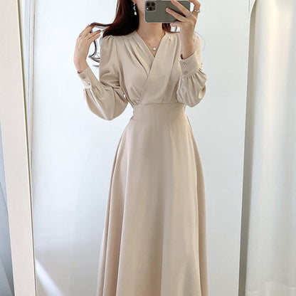 Eveloria Damenkleid Puffärmel V-Ausschnitt A-Linie