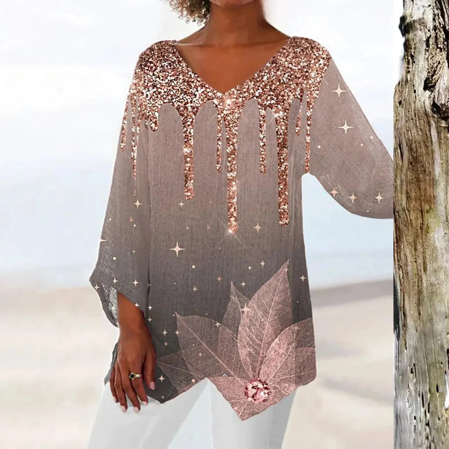 Eveloria Damen Vintage V-Ausschnitt