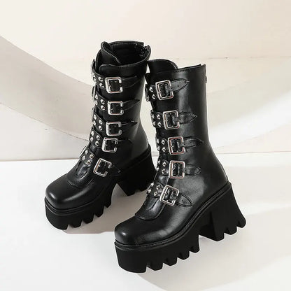 Damen Gothic Stiefel Hochabsatz Chunky