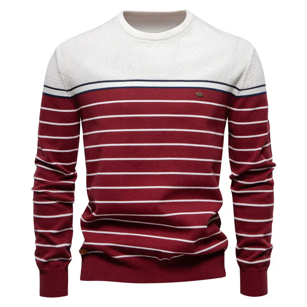 Herren Pullover Streifenmuster Klassisch Bequem Blau
