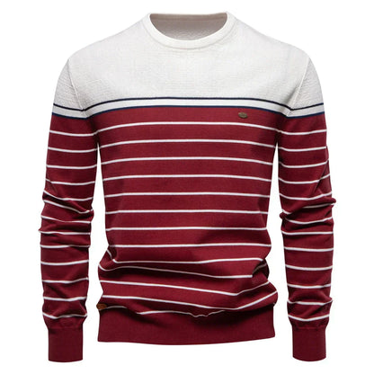 Herren Pullover Streifenmuster Klassisch Bequem Blau