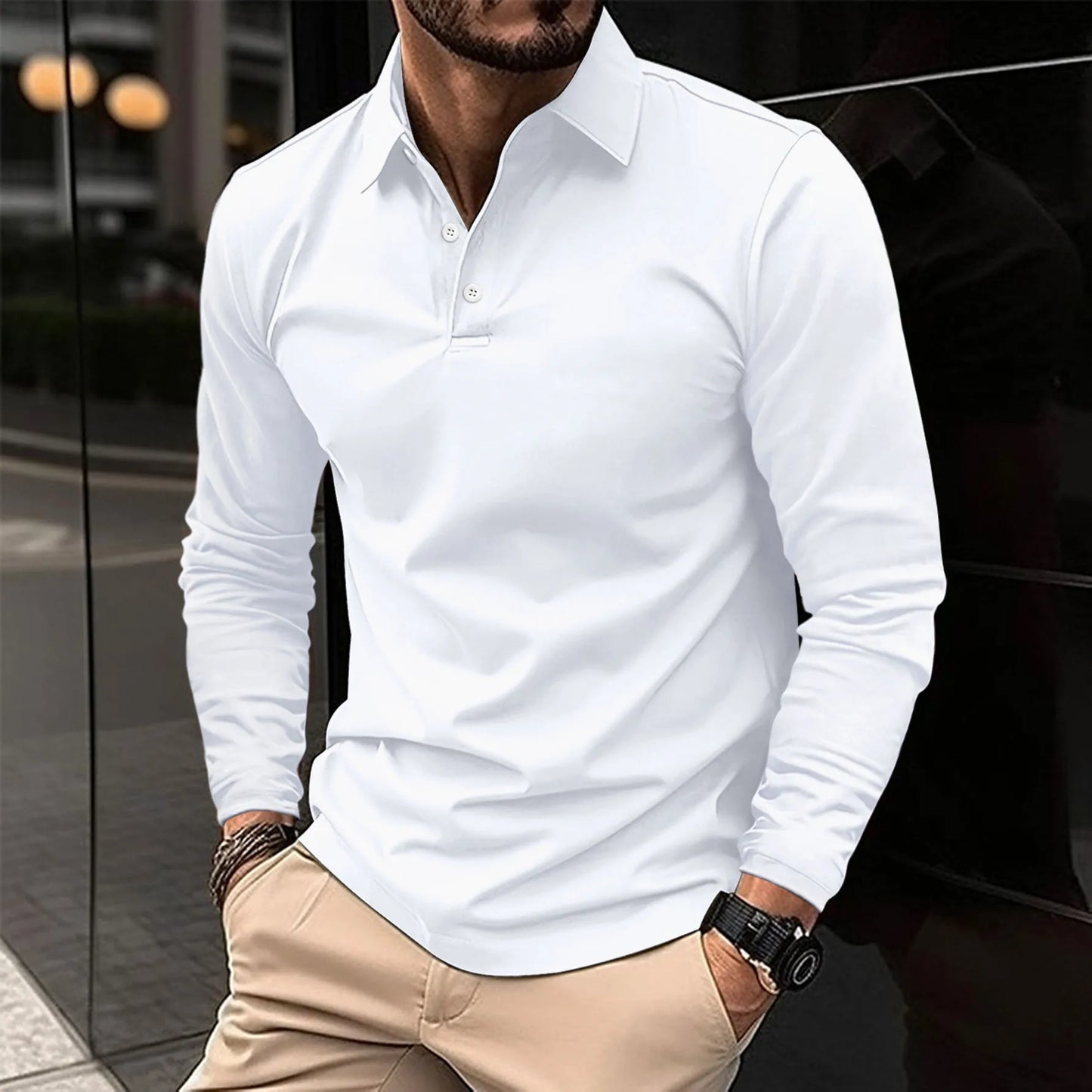 Gideon Herren Langarm-Poloshirt Klassisch - Eveloria