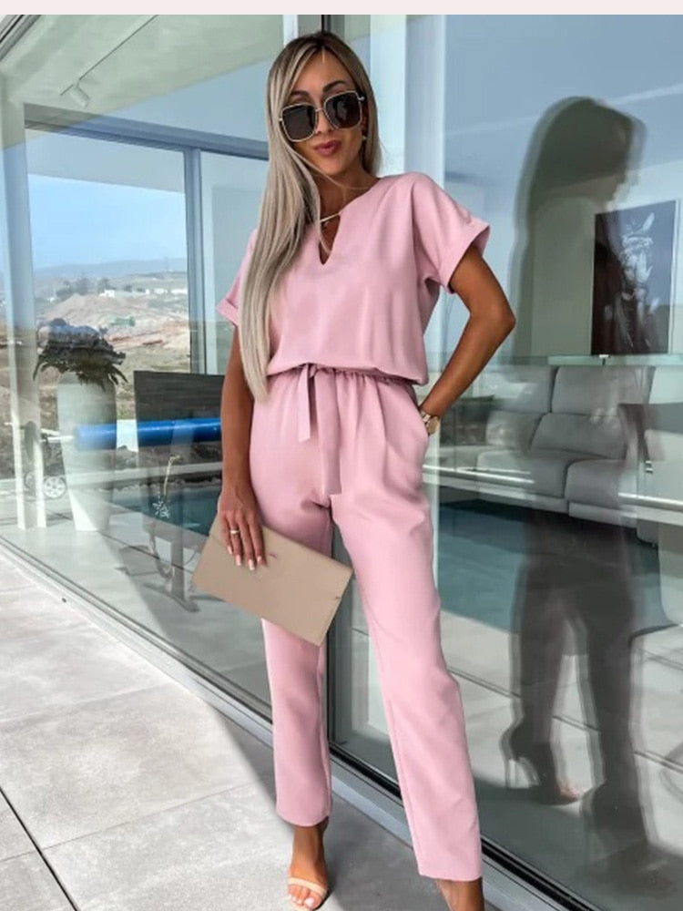 Eveloria Damen Jumpsuit Kurzärmelig Mit Gürtel