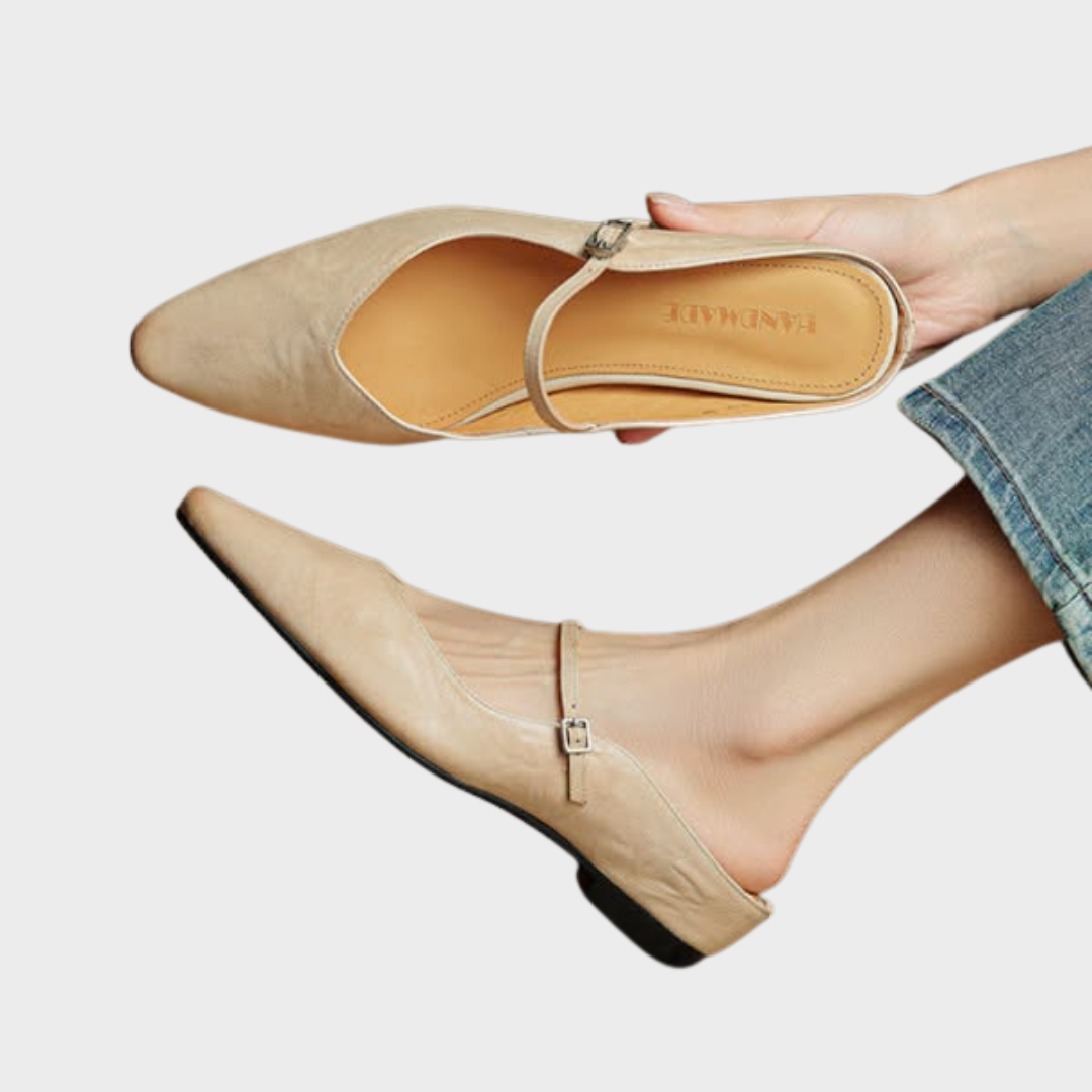 Damen Slipper Echtes Leder Schwarz - Eveloria