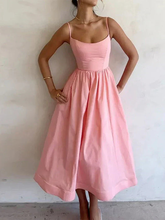 Damen A-Linien Kleid Spaghettiträger Midi - Eveloria