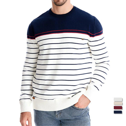 Herren Pullover Streifenmuster Klassisch Bequem Blau