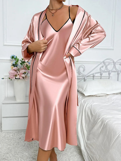 Damen Pyjama Set Langarm Morgenmantel Ärmelloses Kleid