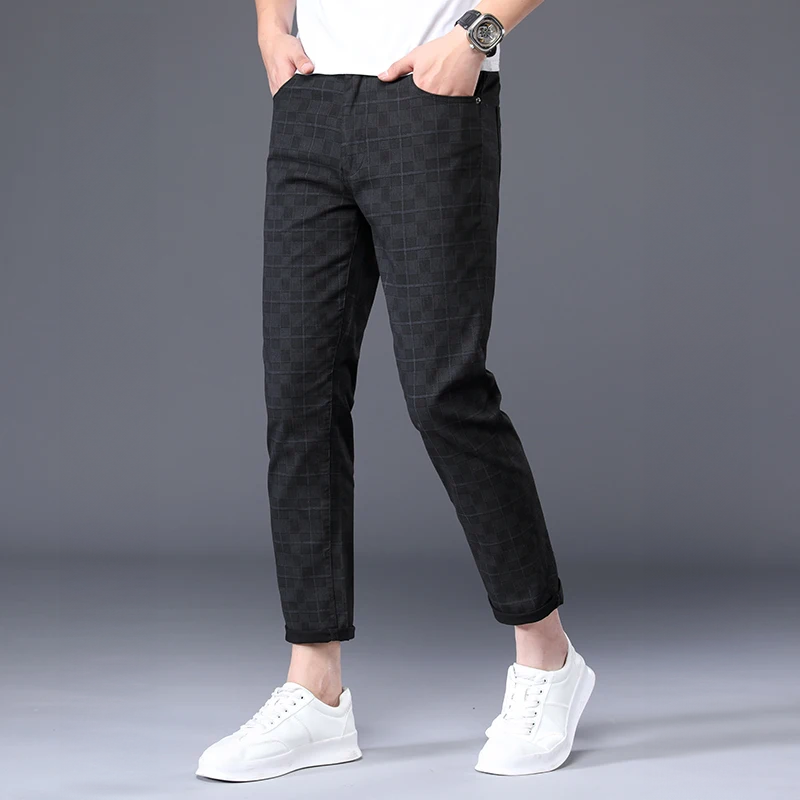 Herren Slim Fit Hosen Kariert Freizeit