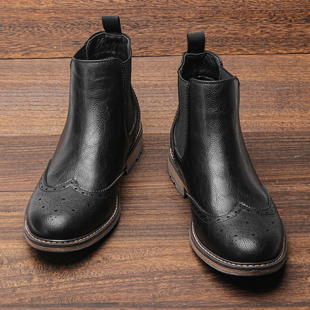 Herren Chelsea Stiefel Brogue Optik Leder