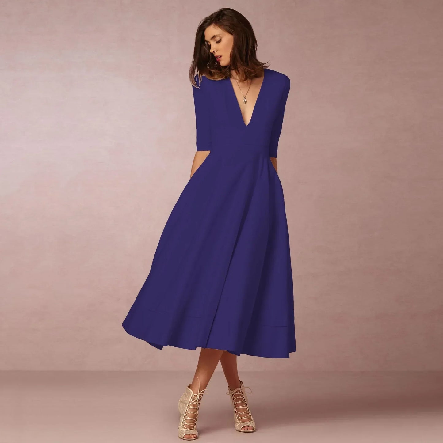 Damen Elegantes Midi Kleid Fließend