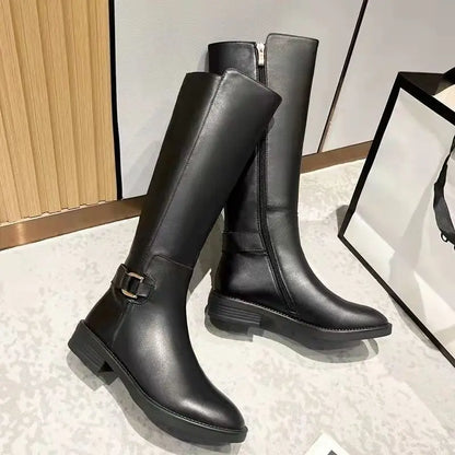 Damen Stiefel Metallschnalle Reißverschluss