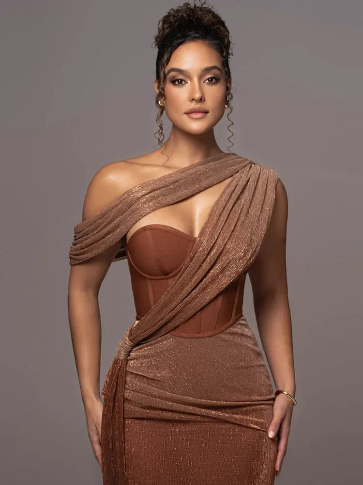 Damen Abendkleid Ein-Schulter