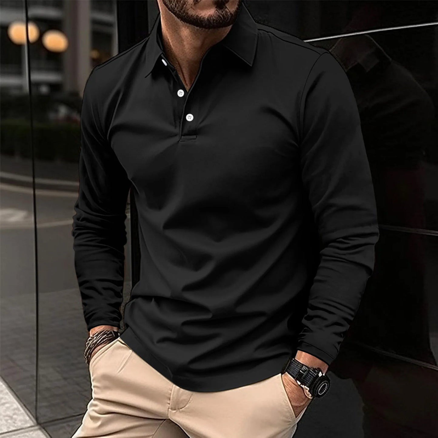 Gideon Herren Langarm-Poloshirt Klassisch