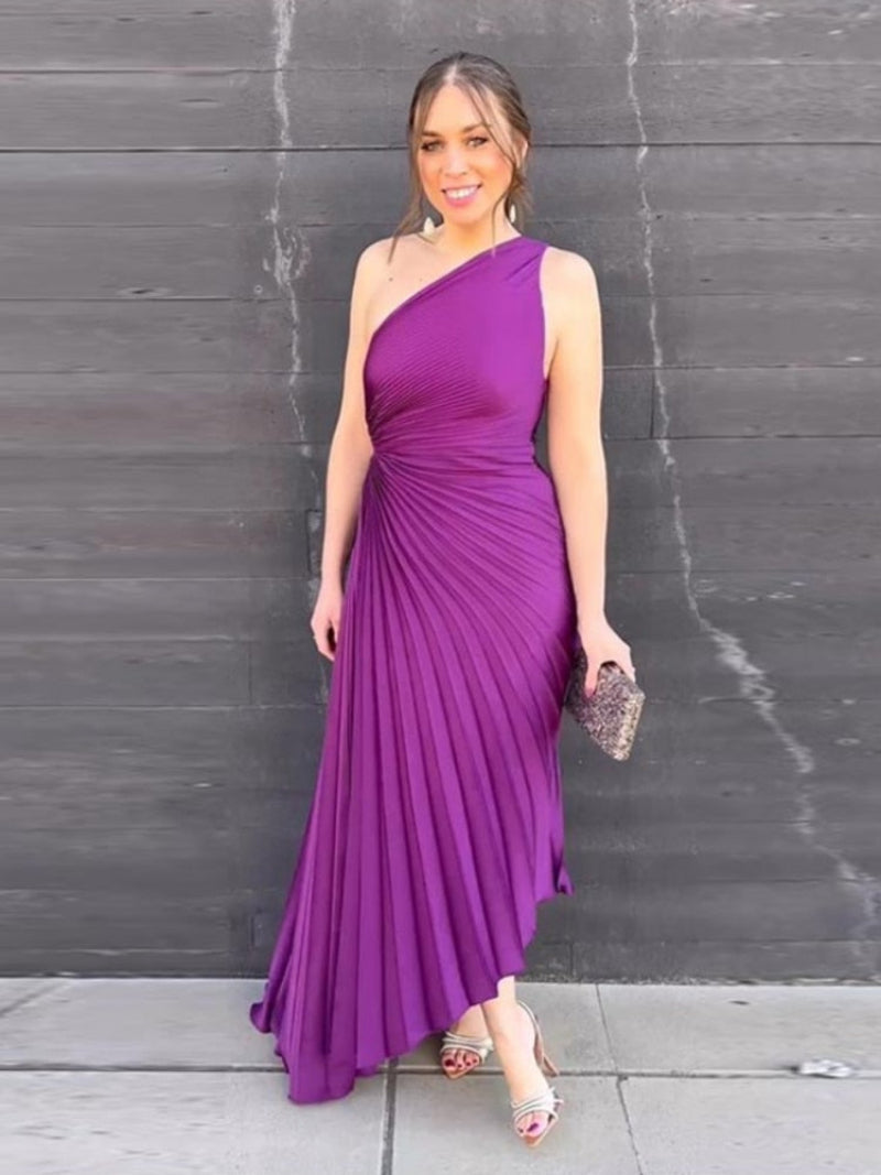 Eveloria Damen Ein-Schulter-Kleid Faltenrock Taillierte Abendkleid