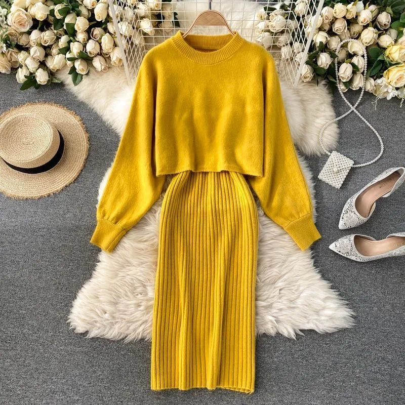 Damen Strickkleid Pullover Set