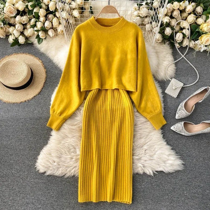 Damen Strickkleid Pullover Set