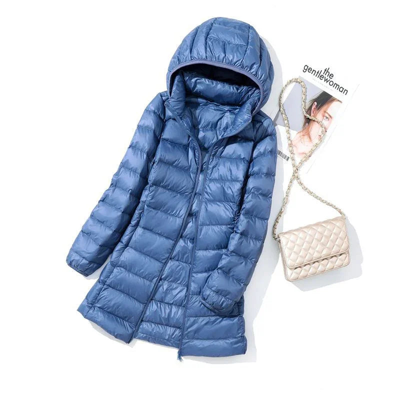 Eveloria Damen Pufferjacke Daunen Leicht Abnehmbare Kapuze