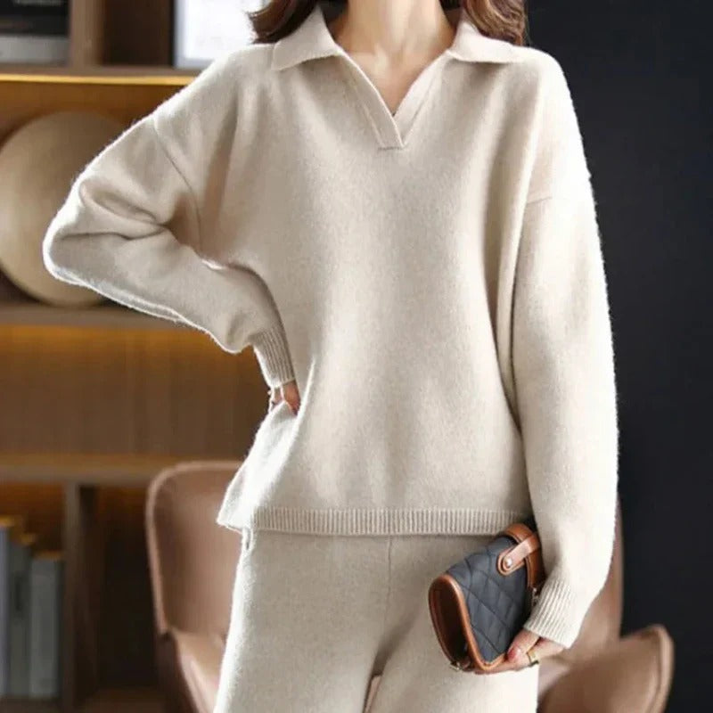 Damen Lässiges Polopullover- und Hosen-Set