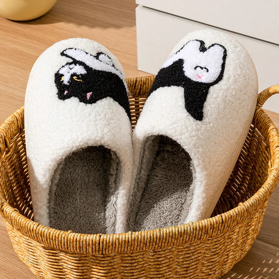 Unisex Hausschuhe Katzenmotiv Plüsch Rutschfest