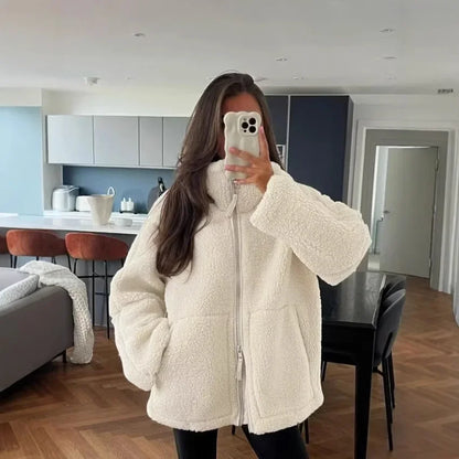 Eveloria Damen Teddyjacke Flauschig Winterwarm