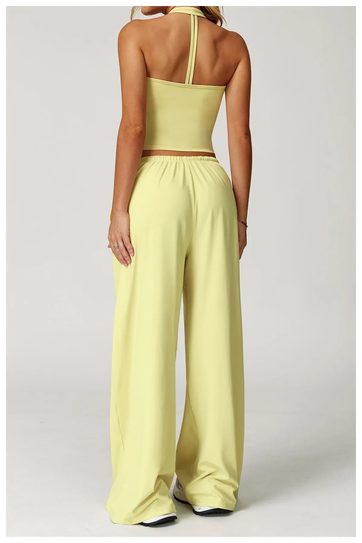 Damen Lounge Set Crop und Hose Baumwolle Beige