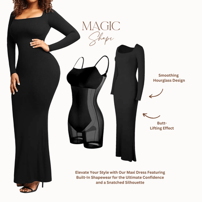 es Damen Maxikleid Langarm Bodycon Stretch
