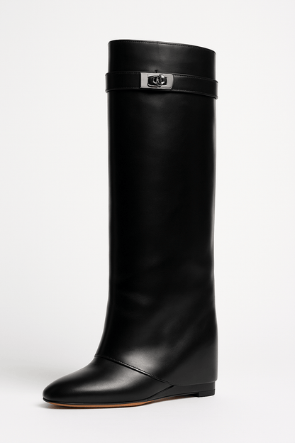 Damen Stiefel Keilabsatz Spitze Schuhspitze