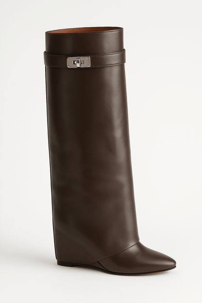 Damen Stiefel Keilabsatz Spitze Schuhspitze