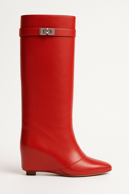 Damen Stiefel Keilabsatz Spitze Schuhspitze