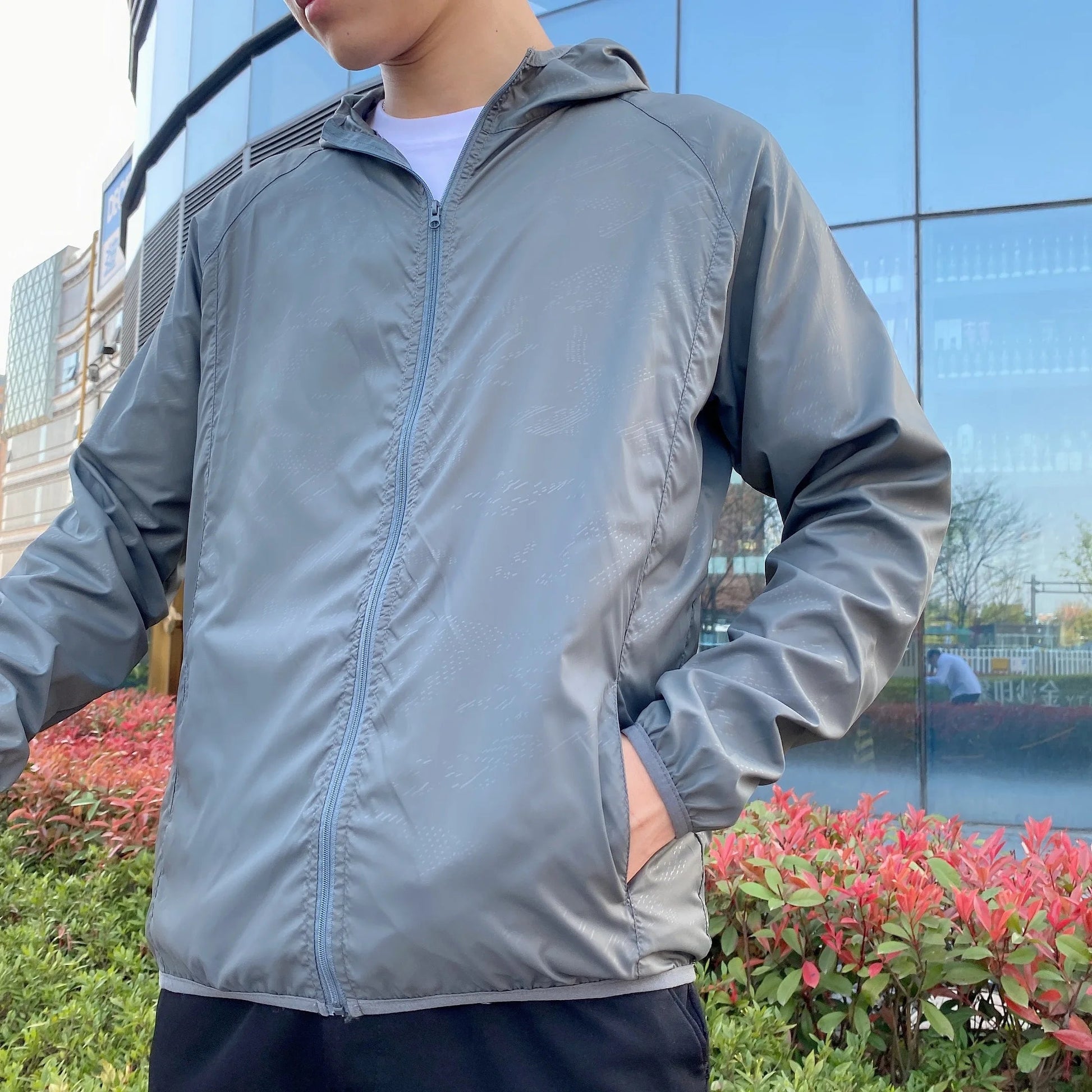 Herren Windbreaker Jacke Leicht Reißverschluss Schwarz - Eveloria