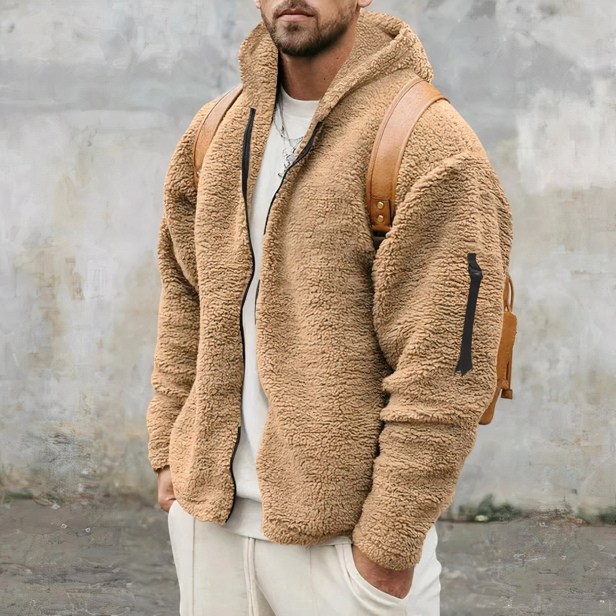 Herren Fleecejacke Kapuze Reißverschluss Warm Schwarz - Eveloria