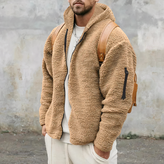 Herren Fleecejacke Kapuze Reißverschluss Warm Schwarz - Eveloria