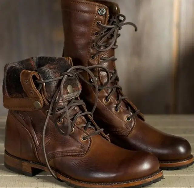 Eveloria Damen Schnürstiefel Leder Runde Zehe Robust Mittelhohes - Eveloria