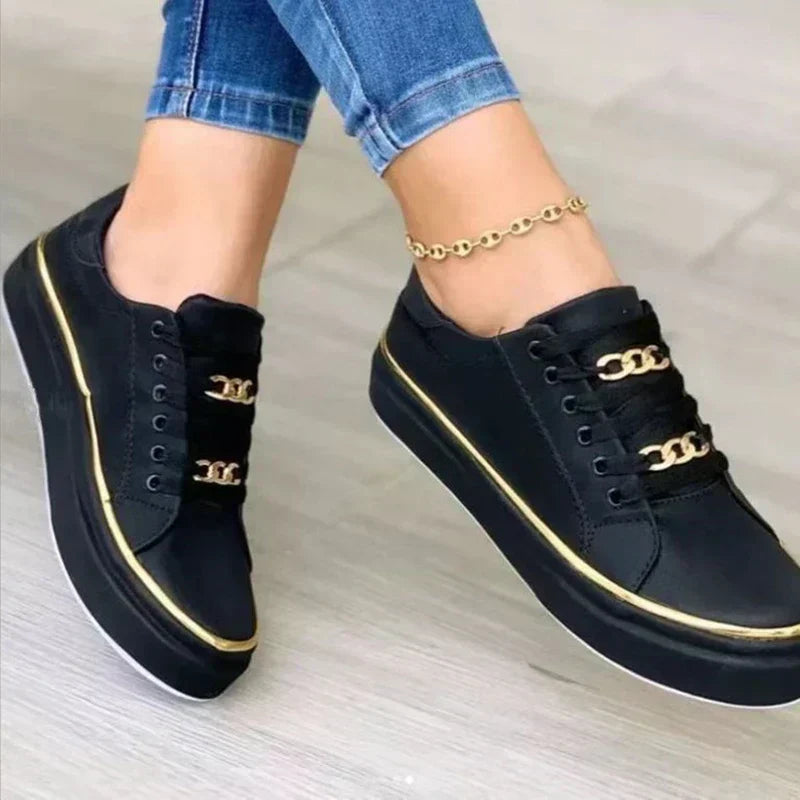 Damen Sneaker Komfortschuhe Flexibel Schwarz - Eveloria