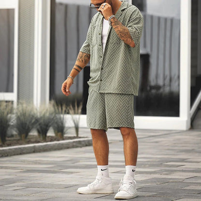 Shorts und Hemd im Set | Knopfleiste | Kurze Ärmel | Zweiteiliges Set | Sommerkleidung für Männer-Chaps Herrenmode
