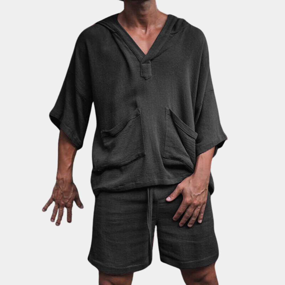 Herren Loose Fit Boho Shorts und Hoodie Set Zweiteiliges Set - Eveloria
