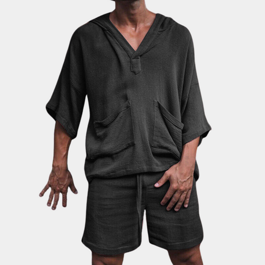 Herren Loose Fit Boho Shorts und Hoodie Set Zweiteiliges Set - Eveloria