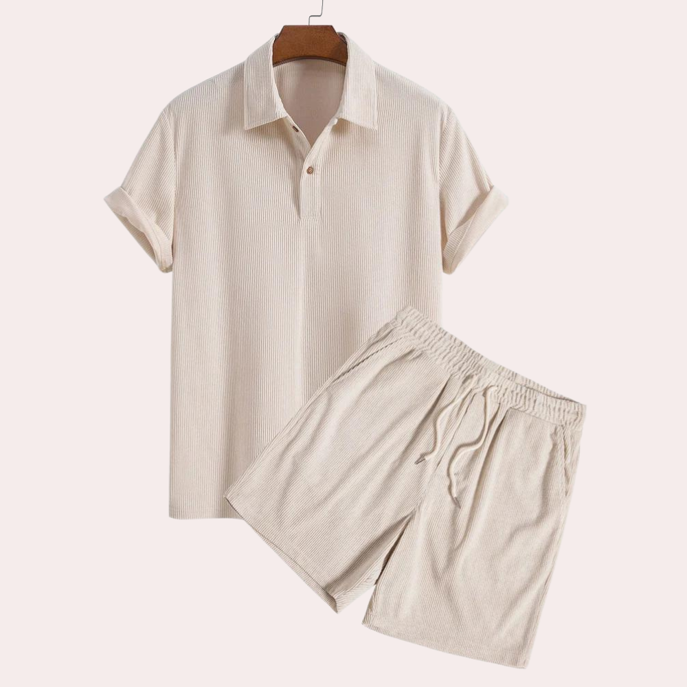 Herren Kord Shorts Polo T-Shirt Set Sommer - Eveloria