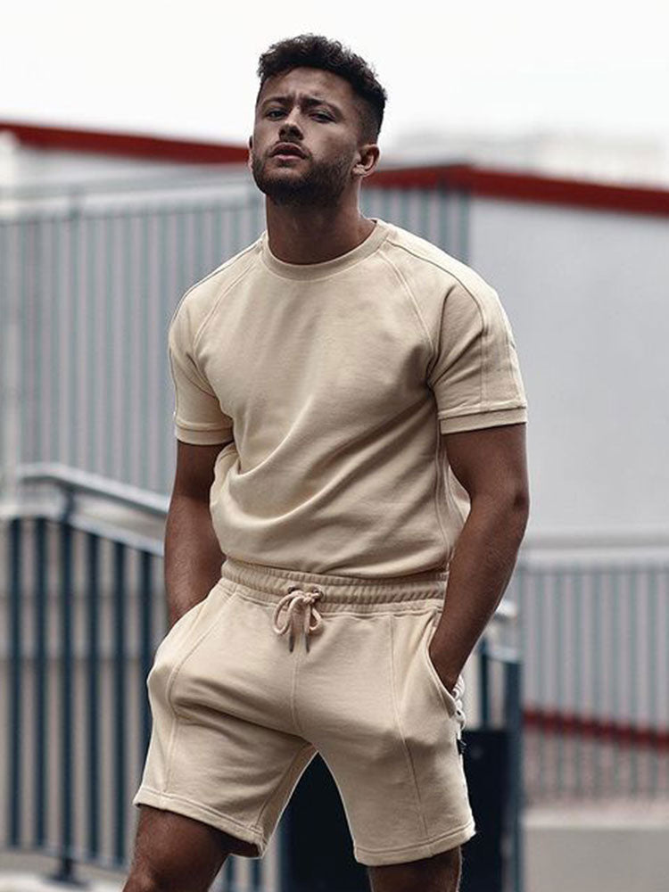 Herren Sweatshirt-Set Rundhalsausschnitt Shorts Zweiteilig Sommer - Eveloria