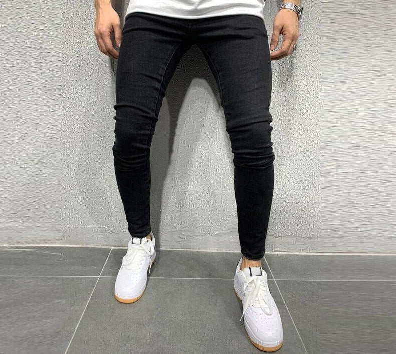 Herren Skinny-Jeans Stretch schmale Passform Schwarz - Eveloria